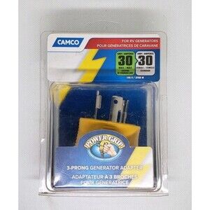 CAMCO 30A RV-to-Generator 3-Prong Turn-Lock Adapter - Yellow 125V Power Grip NEW